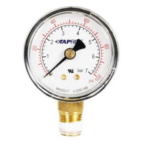 39-0060-50 (PREVIOUSLY 39-0060-00) Taprite, Pressure Gauge, 0-60 PSI, 1/4" NPT Bottom Inlet, Right Hand Threads