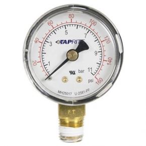 39-0160-50 (PREVIOUSLY 39-0160-00) Taprite, Pressure Gauge, 0-160 PSI, 1/4" NPT Bottom Inlet, Right Hand Threads 
